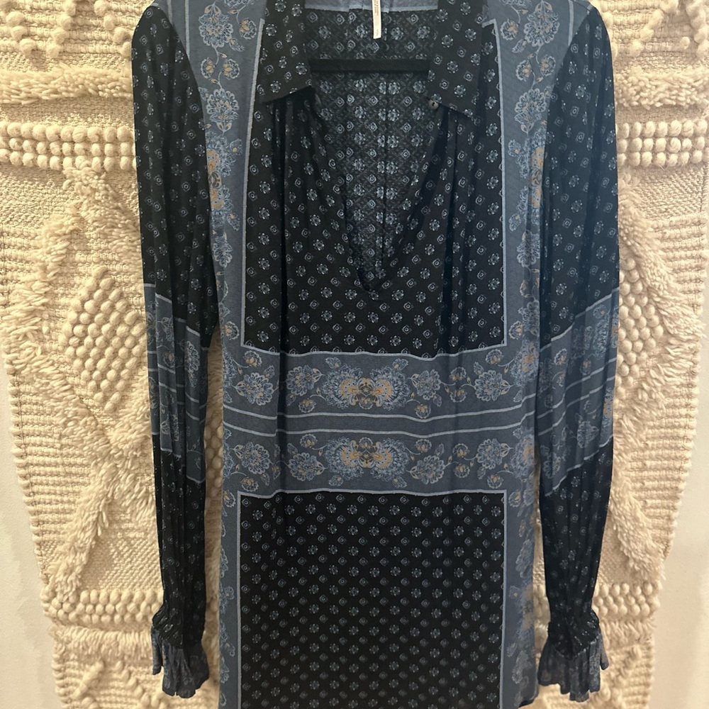 Free People Cream Long Sleeve Mandarin Collar Tunic